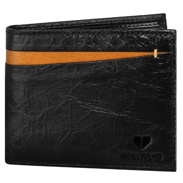 Walrus Elite III Black Premium Genuine Leather Bi Fold Men Wallet