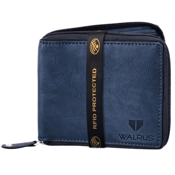 Walrus Brye II Blue Nature Friendly Vegan Leather Zipper Men Wallet
