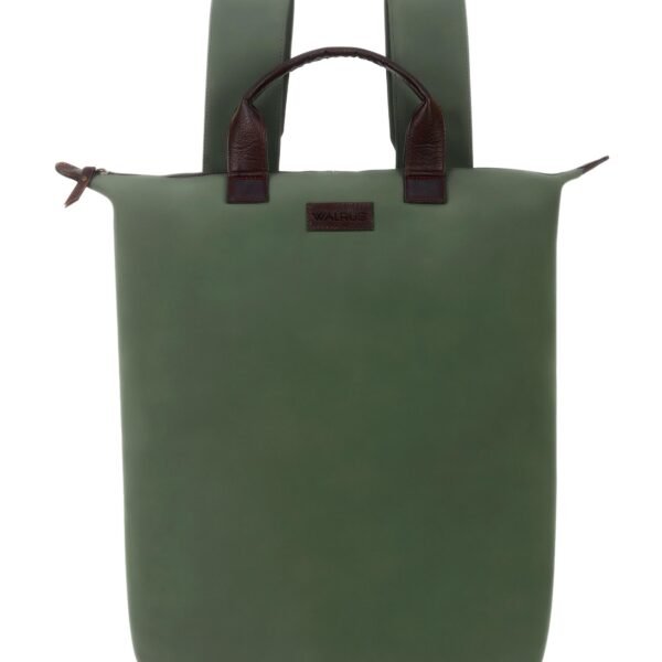 Walrus Urbane Series Green Vegan Leather Backpack With Top Handle and Laptop Compartment