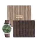 Walrus Combo Set Of Analogue Green dial Watch With Brown Vegan Leather strap And Brown Vegan Leather Wallet For Men