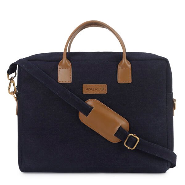 Walrus Canvas Series Blue Canvas Fabric Laptop Messenger Bag | 15 Inches | Unisex Handmade with Outer Zip Pocket- Shoulder Strap- Perfect for Professional & Casual Laptop Office Bag for Men & Women