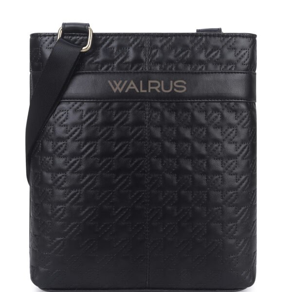 Walrus Classic III Series Black Vegan Leather Sling Bag with Multiple Compartments, Ideal for Travel, Outdoor Activities, Commuting, and Everyday Use, Professional & Casual Use
