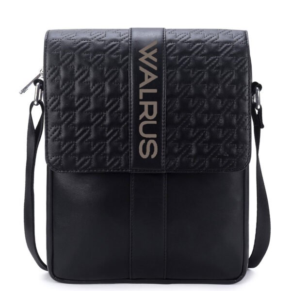 Walrus Classic Series Black Messenger Bag – Magnetic Flap Closure, Tablet Sleeve, Inner & Outer Pockets – Vegan Leather – 27x20x4.5 cm – Unisex Office & Casual Use
