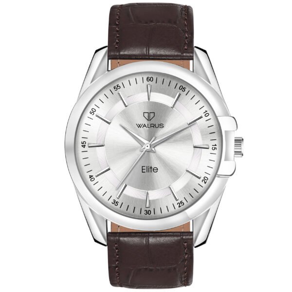Walrus Men’s Silver Dial Analog Watch - Dial 38.5mm, Brown Vegan Leather Strap 22mm, Stylish & Modern Style | Old Money Style Watch | Perfect for Formal and Casual Wear- Perfect for Gift
