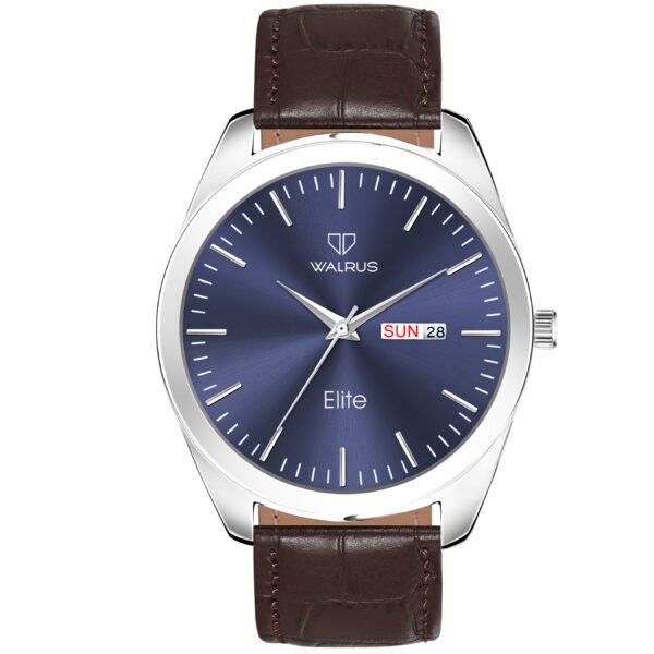 Walrus Men’s Blue Analog Watch - Dial 38.5mm, Brown Vegan Leather Strap 22mm, Stylish & Modern Style | Old Money Style Watch | Perfect for Formal and Casual Wear- Perfect for Gift