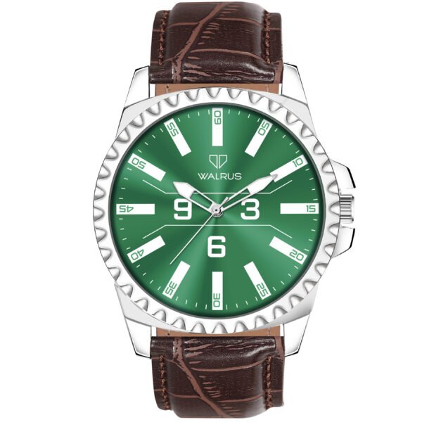 Walrus Men’s Green Dial Analog Watch - Dial 38.5mm, Brown Vegan Leather Strap 22mm, Stylish & Durable | Old Money Style Watch | Perfect for Formal and Casual Wear- Perfect for Gift