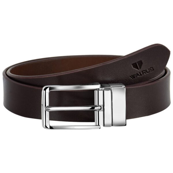 Walrus MH Brown Leather Belt for Men, Elegant Clamp Buckle (Silver), Slim 30mm Width, Genuine Leather, 42” Length, Formal Ready