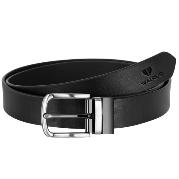 Walrus Men’s MK Series Genuine Leather Belt, Elegant Black Color, Clamp Closure, Durable 6-Month Warranty, Classic Office & Party Wear