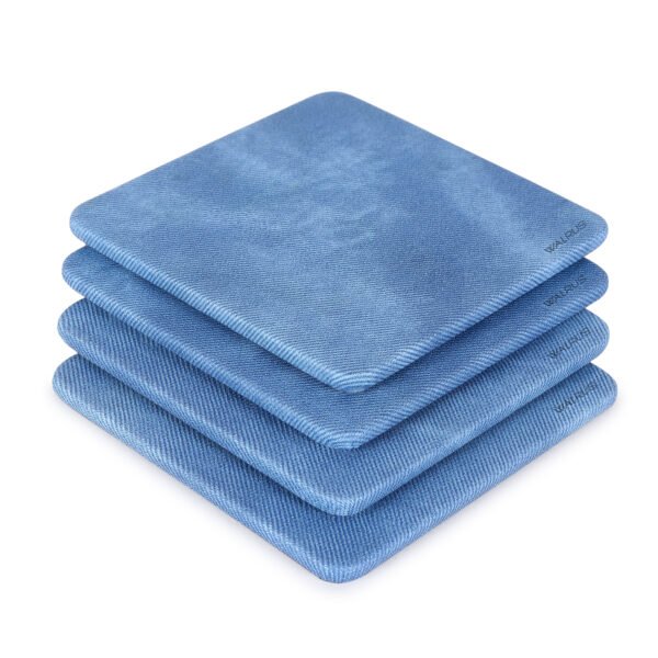 Walrus Blue Denim Fabric & Wooden Base Designer Tea Coaster Set of 4 | 10x10 cm | For Tea/Coffee Cups, Mugs, Beer Cans, Bar Glasses | Heat-Resistant | Premium Drink Coasters for Office & Dining Table Decor