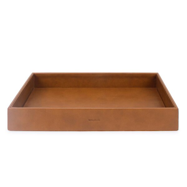 Walrus Faux Leather Tray Organizer with Wooden Base – Rectangular Desk Storage Box for Keys, Watches, Mobile Phones, Jewellery, Coins, Office Supplies & Cosmetics