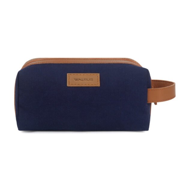 Walrus Canvas Fabric Toiletry Bag Unisex, Travel Pouch for Toiletries Shaving Kit & Cosmetics, Water Resistance for Travel Accessories, Organizer Travel Pouch for MakeUp, Blue & Brown