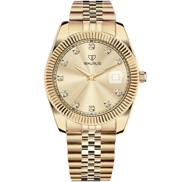 Walrus Brass Gold Watch for Men | Majestic Series with Date Feature | 35.5mm Dial | Luxury Look for Wedding and Office Use