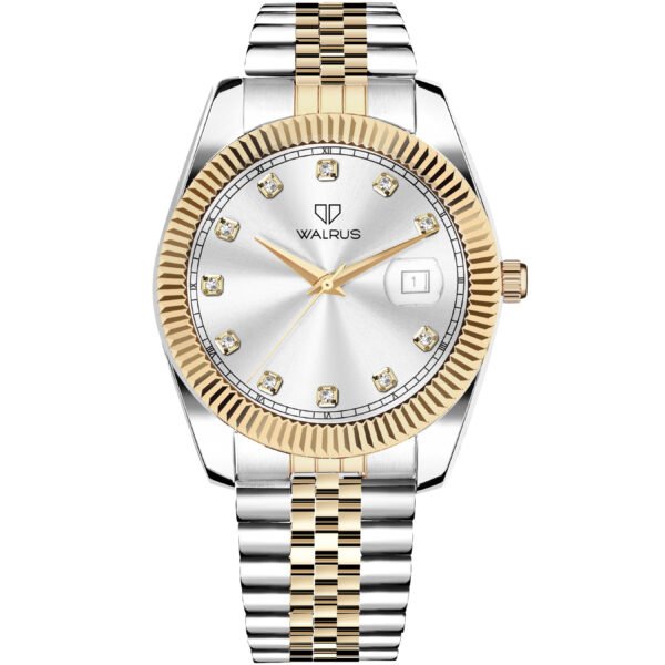 Walrus Majestic Series Silver Dial Two-Tone Strap Brass Watch for Men | Formal Wear | Date Display | 35.5mm Dial Size