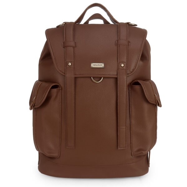 Walrus Andrew II Brown Vegan Leather BackPack Bag – Magnetic Flap Closure, 1 Main Compartment, Organizer Pockets, Stylish Work