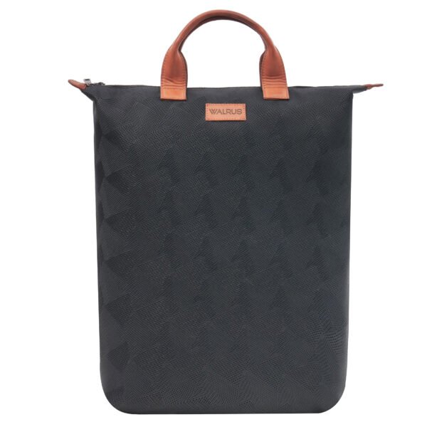 Walrus Spin Series Vegan Leather Backpack | Black-Tan Color, Laptop Sleeve, Outer Open & Inner Zip Pockets | For Men & Women | Travel, Office, College