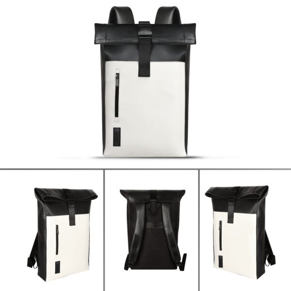 Walrus Zebra Series Backpack Bag with Secure Clip Closure Padded Laptop Sleeve Side Zip Pocket Lightweight Design for Office College Travel Use Vegan Leather Standard Size White & Black