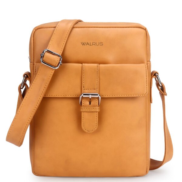 Walrus Colors Series Camel Tan Sling Bag –  Synthetic Leather, Dual Outer Pockets, Zip Closure, Unisex Design with 6-Month Warranty