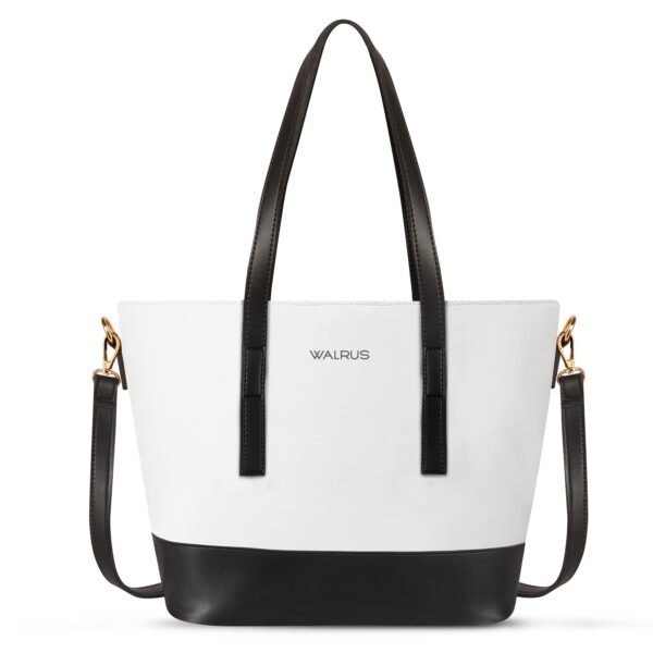 Walurs Colors Series Vegan Leather Purse for Women, Elegant Tote Bag with Long Handles, 1 Large Compartment, Crossbody Strap, Daily Use Bag in White and Black