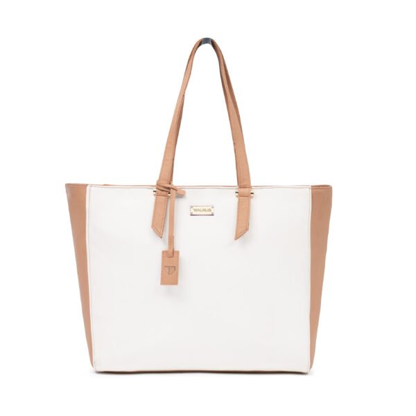 Walurs VCT V Series Handbag for Women | White & Beige Vegan Leather Tote with 1 Main Compartment, Inner Zip Pocket & Open Pocket | Stylish Handle Bag for Office, Travel & Daily Use