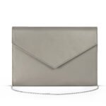 Walurs Feb Series Vegan Leather Clutch for Women | Flap Magnetic Closure, Silver Chain Strap, Zipper Pocket | Evening, Party, Wedding Purse | Champagne Grey
