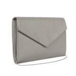 Walurs Feb Series Vegan Leather Clutch for Women | Flap Magnetic Closure, Silver Chain Strap, Zipper Pocket | Evening, Party, Wedding Purse | Champagne Grey