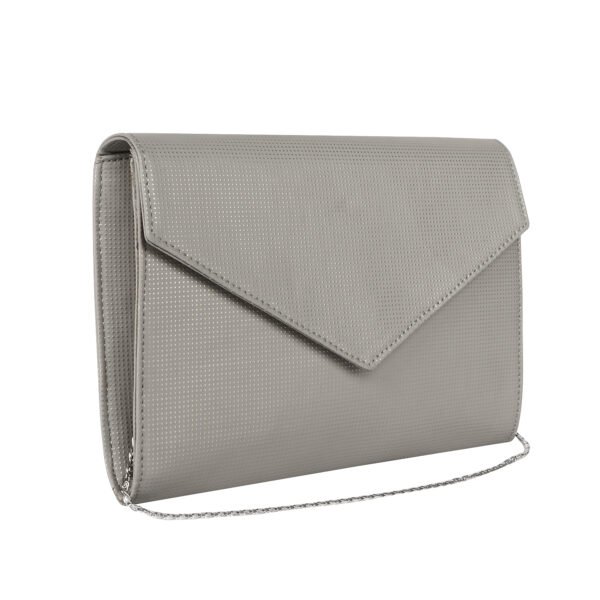 Walurs Feb Series Vegan Leather Clutch for Women | Flap Magnetic Closure, Silver Chain Strap, Zipper Pocket | Evening, Party, Wedding Purse | Champagne Grey