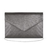 Walurs Feb III Series Vegan Leather Clutch for Women | Flap Magnetic Closure, Silver Chain Strap, Zipper Pocket | Evening, Party, Wedding Purse | Charcoal Metallic