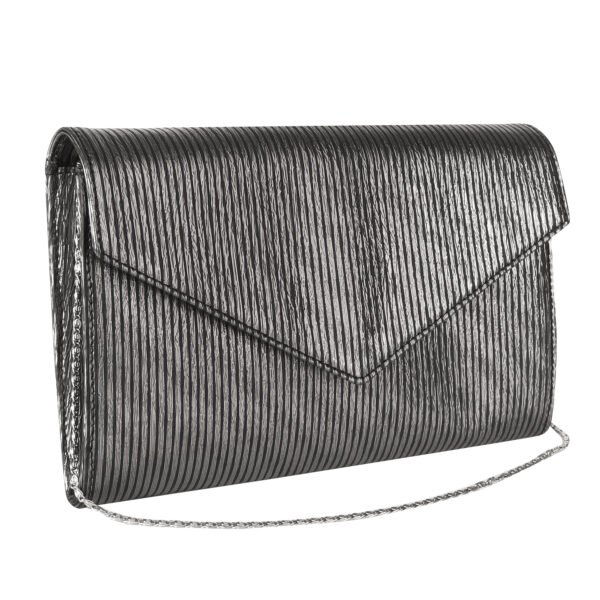 Walurs Feb III Series Vegan Leather Clutch for Women | Flap Magnetic Closure, Silver Chain Strap, Zipper Pocket | Evening, Party, Wedding Purse | Charcoal Metallic