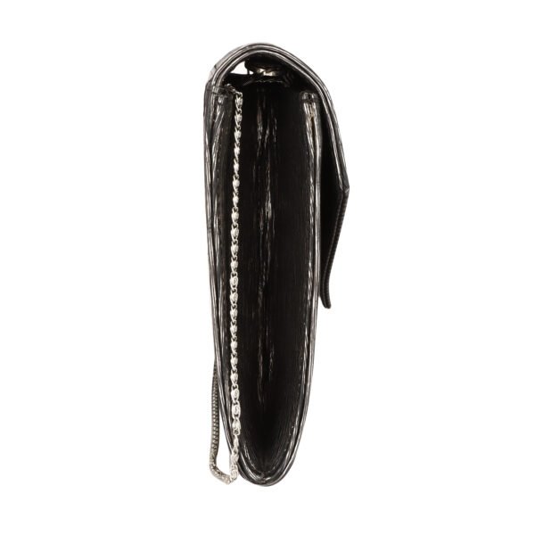 Walurs Feb III Series Vegan Leather Clutch for Women | Flap Magnetic Closure, Silver Chain Strap, Zipper Pocket | Evening, Party, Wedding Purse | Charcoal Metallic
