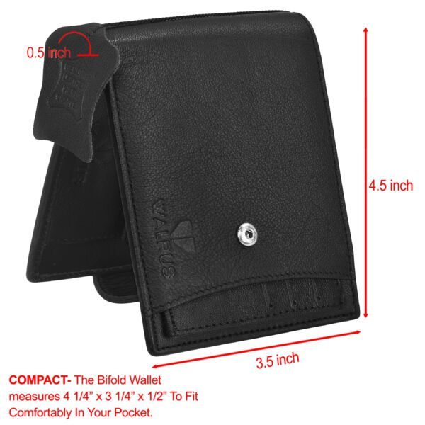 Walrus Black Color Premium Genuine Leather Bi Fold Bi Fold Men Wallet
