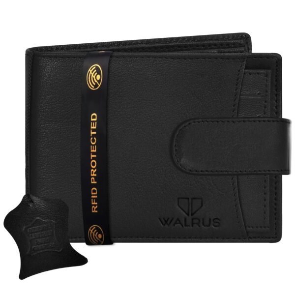 Walrus Black Color Premium Genuine Leather Bi Fold Bi Fold Men Wallet
