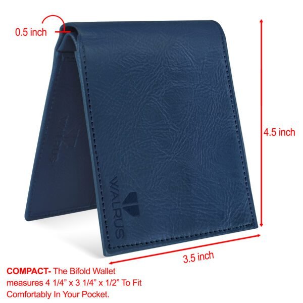 Walrus Veteran III Blue Nature Friendly Vegan Leather Bi Fold Men Wallet