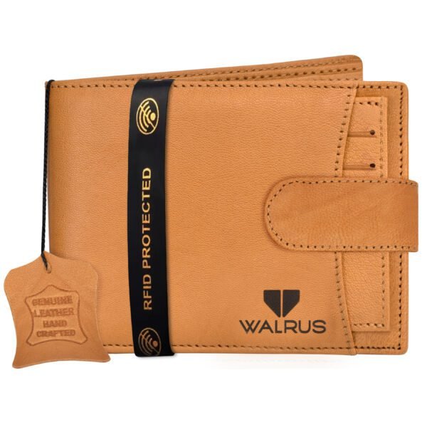 Walrus Beige Color Premium Genuine Leather Bi Fold Bi Fold Men Wallet