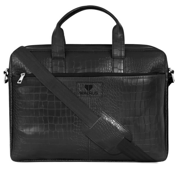 Walrus Croco Series Black Synthetic Leather 15.6 Inch Laptop Messenger Bag With Laptop Compartment