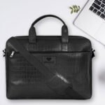 Walrus Croco Series Black Synthetic Leather 15.6 Inch Laptop Messenger Bag With Laptop Compartment