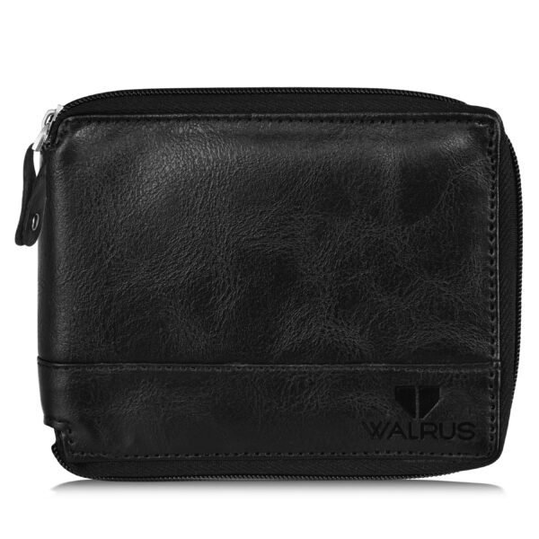 Walrus Zipper V Black Nature Friendly Vegan Leather Zipper Men Wallet