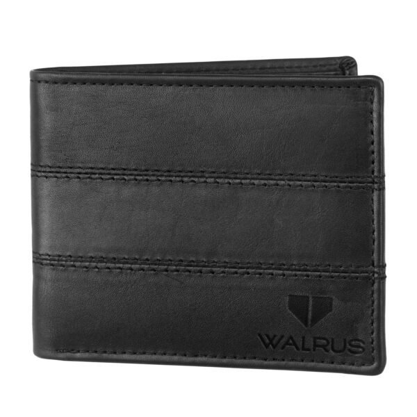 Walrus M Series Black Genuine Leather Bi Fold Men Wallet