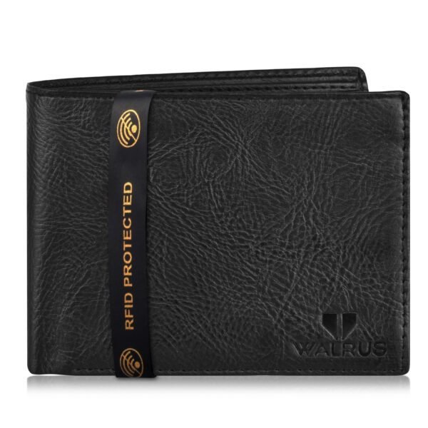 Walrus Veteran III Black Nature Friendly Vegan Leather Bi Fold Men Wallet