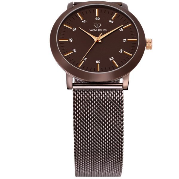 Walrus Brown Dial Analog Brass Chain Wrist Watch For Men With PUSH Button Lock