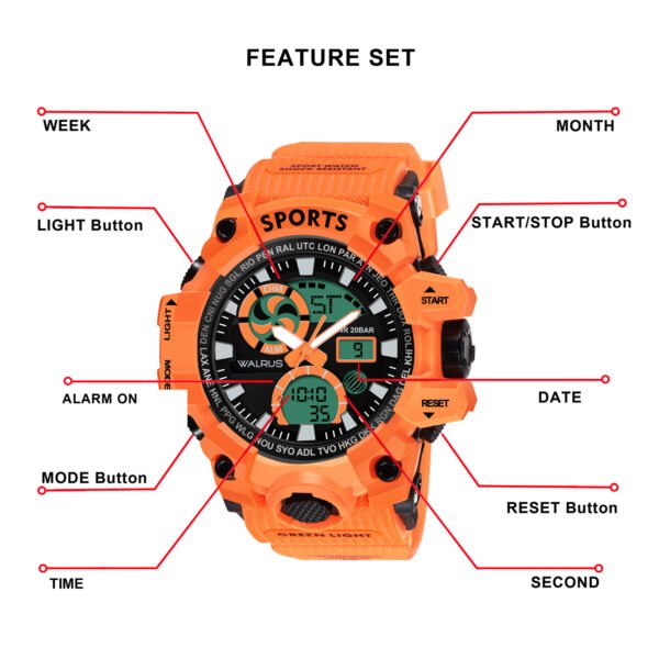 Walrus Orange Analog Digital Wrist Watch For Men