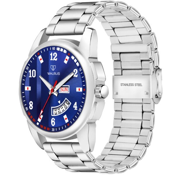 Walrus Blue Dial Analog Day Date Function Leather Strap Wrist Watch For Men
