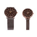 Walrus Brown Dial Analog Brass Chain Wrist Watch For Couple With PUSH Button Lock