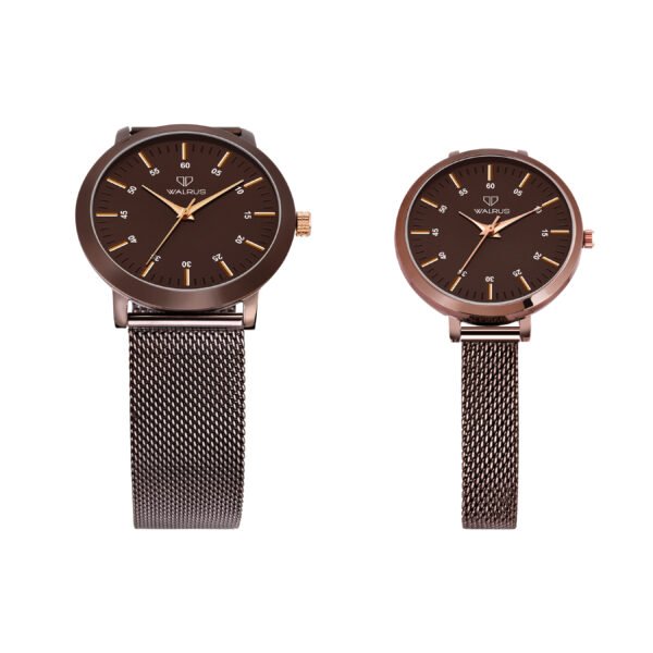 Walrus Brown Dial Analog Brass Chain Wrist Watch For Couple With PUSH Button Lock