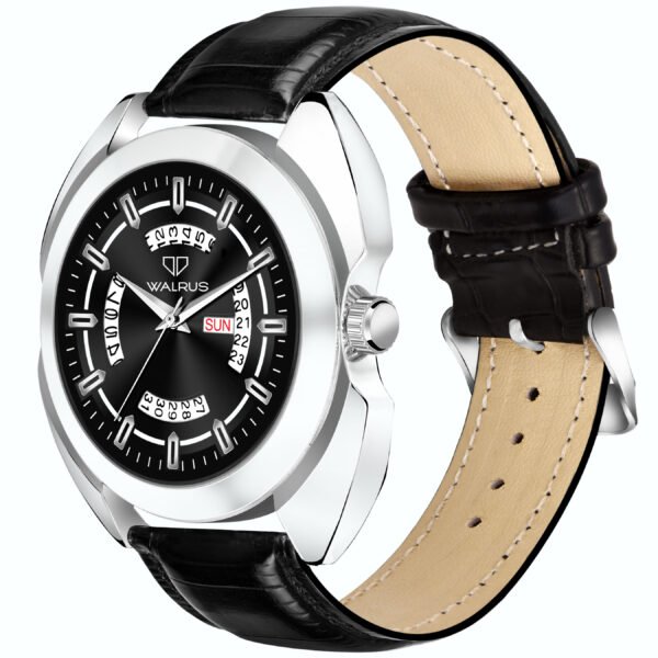 Walrus Black Dial Analog Day Date Function Leather Strap Wrist Watch For Men