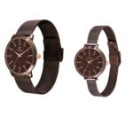 Walrus Brown Dial Analog Brass Chain Wrist Watch For Couple With PUSH Button Lock