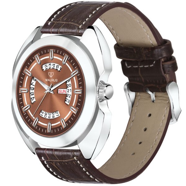 Walrus Brown Dial Analog Day Date Function Leather Strap Wrist Watch For Men