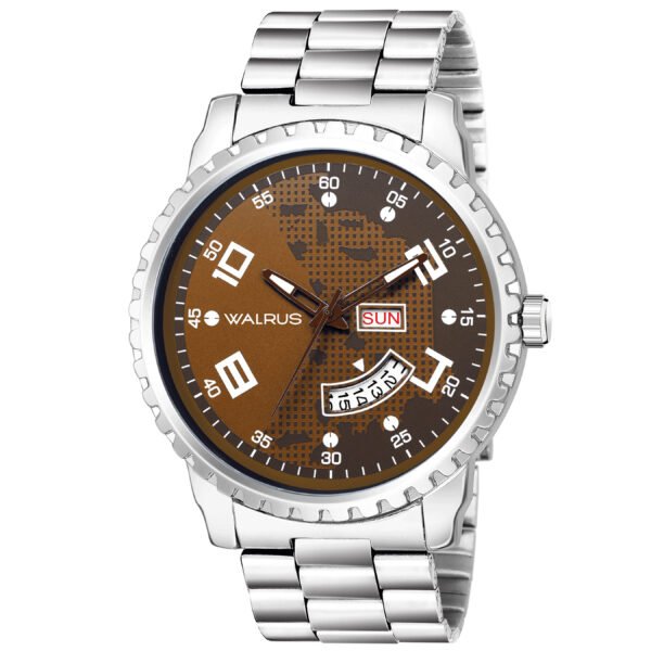 Walrus Invictus XX Series Brown Dial Dull Finish Men Metallic Wristwatch With Day & Date Function