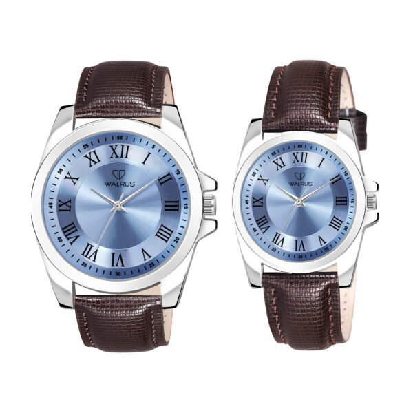 Walrus Blue Dial Analog Leather Strap Wrist Watch For Couple