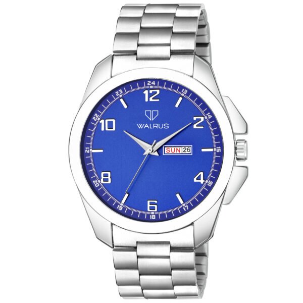 Walrus Maverick Blue Dial Dull Finish Wrist Watch For Men With Day Date Function & Push Button Lock
