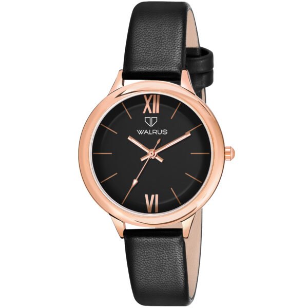 Walrus Black Dial Analog Leather Strap Wrist Watch For Women